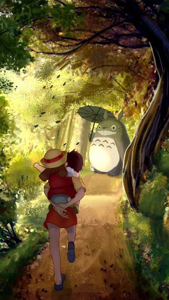 Grove Totoro With Umbrella Waiting Kids Road Anime Cartoon Cute Film iPhone 8 wallpaper 