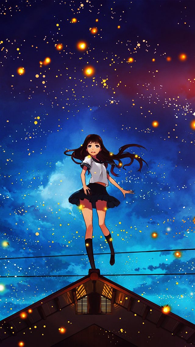 Girl Anime Star Space Night Illustration Art Flare iPhone 8 wallpaper 