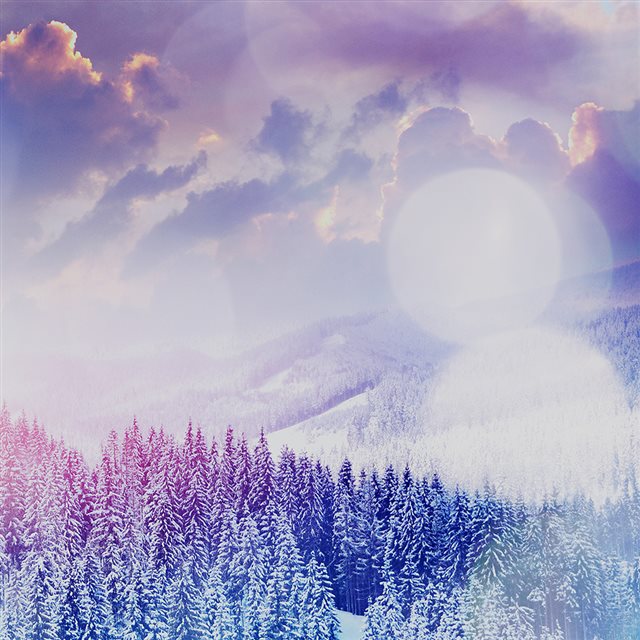 Winter Mountain Snow White Blue Flare Nature iPad wallpaper 