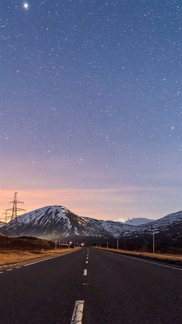 Sky Star Lovely Road Street Mountain Winter Nature iPhone 8 wallpaper 