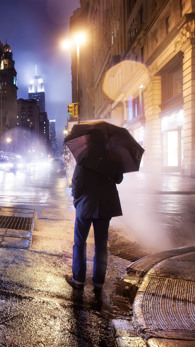 City Night Cloudy Lonely Man Umbrella iPhone 8 wallpaper 