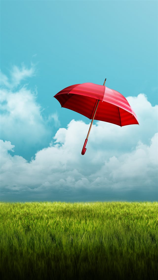 Pure Bright Grassland Flying Red Umbrella iPhone 8 wallpaper 