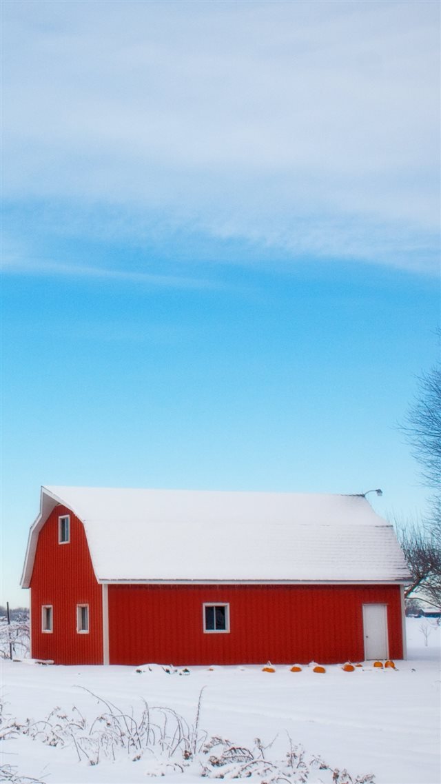 Barn Winter Sky Tree iPhone 8 wallpaper 