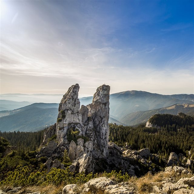 Romania Mountains Rock Sky Trees iPad wallpaper 