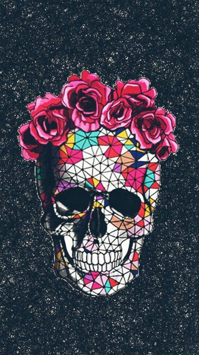 Colorful Skull Roses Space iPhone 8 wallpaper 
