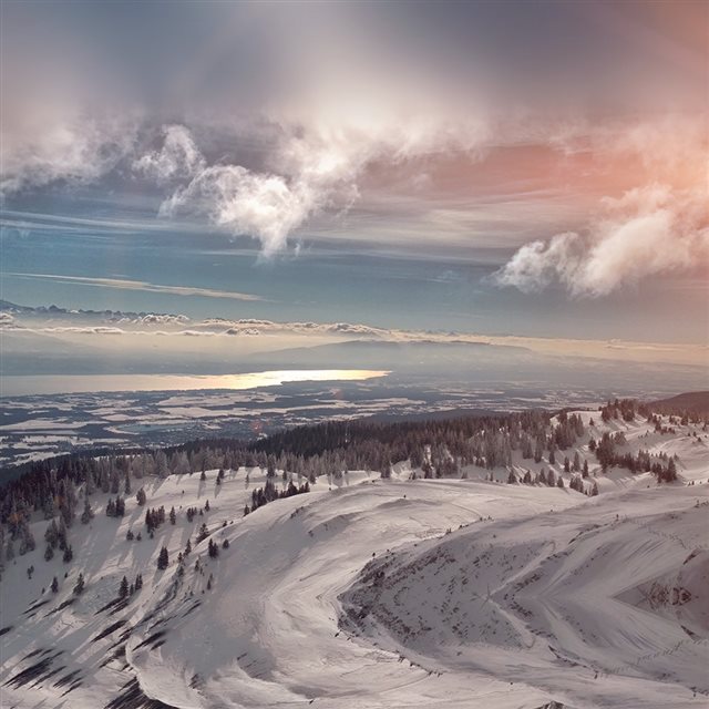 Snow Mountain Winter Cold View Flare iPad wallpaper 