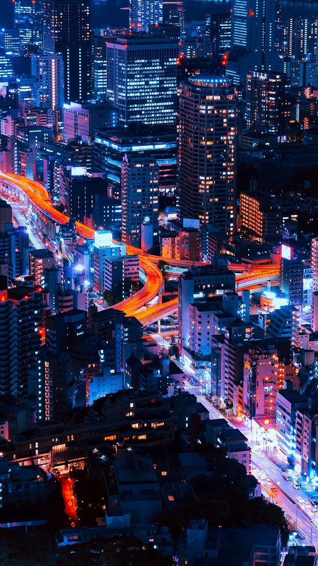 Pastel City Blue Red Night Nature iPhone 8 wallpaper 