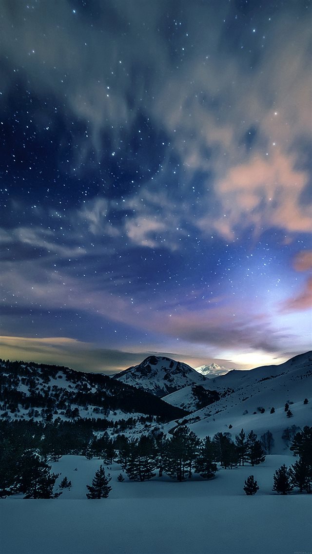 Aurora Star Sky Snow Mountain Winter Nature iPhone 8 wallpaper 