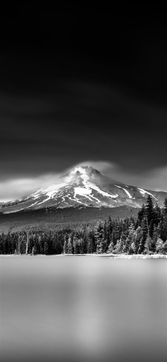 Nature Snowy Mountains Lake Grayscale Landscape iPhone X wallpaper 