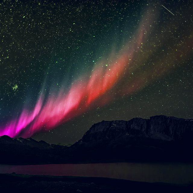 Aurora Night Sky Mountain Space Nature Rainbow Love iPad wallpaper 