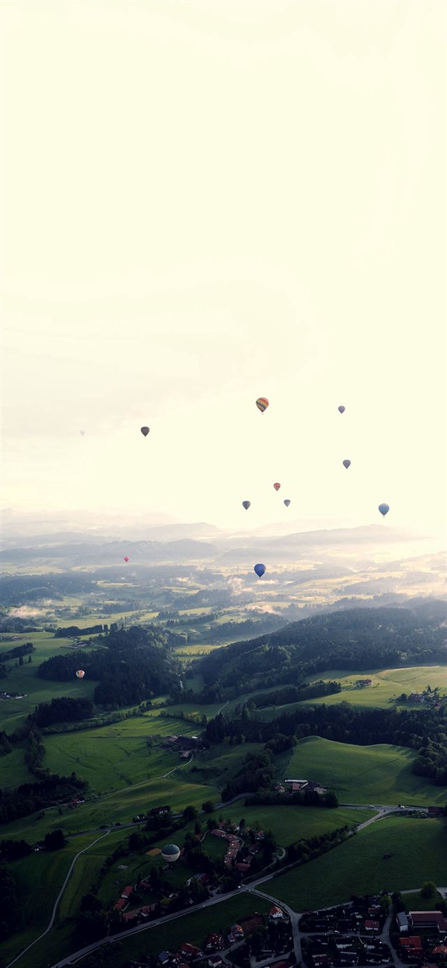 Balloon Party Green Blue Wide Mountain Nature iPhone X wallpaper 