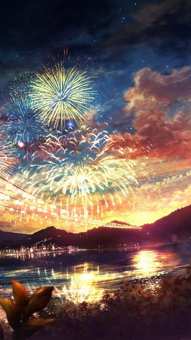 Firework Dark Night Anime Art Illust iPhone 8 wallpaper 