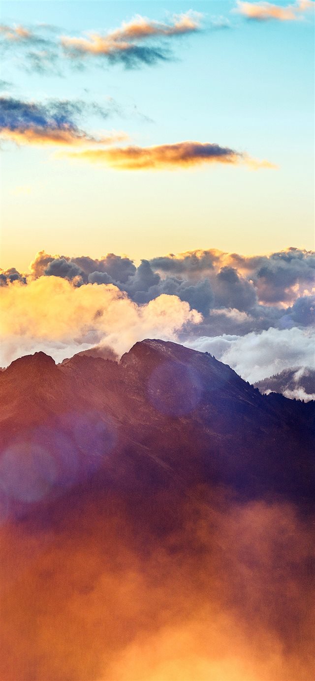 Red Mountain Morning Fog Sky Flare iPhone X wallpaper 