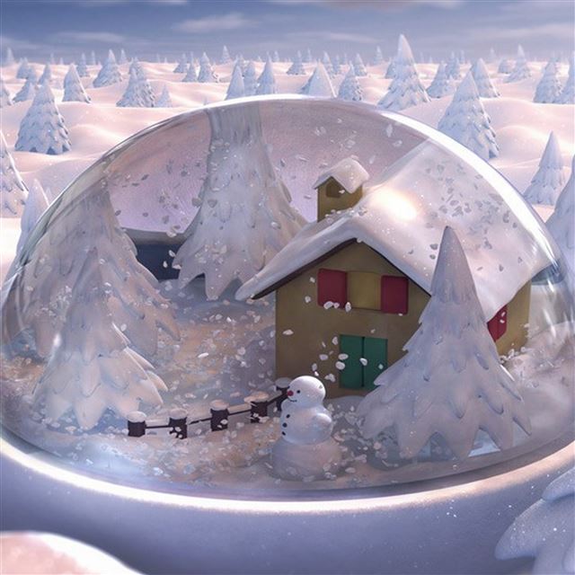 Christmas gift glass snowman snow house fur trees iPad Pro wallpaper 