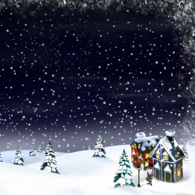 Christmas snow moon house fur trees iPad wallpaper 