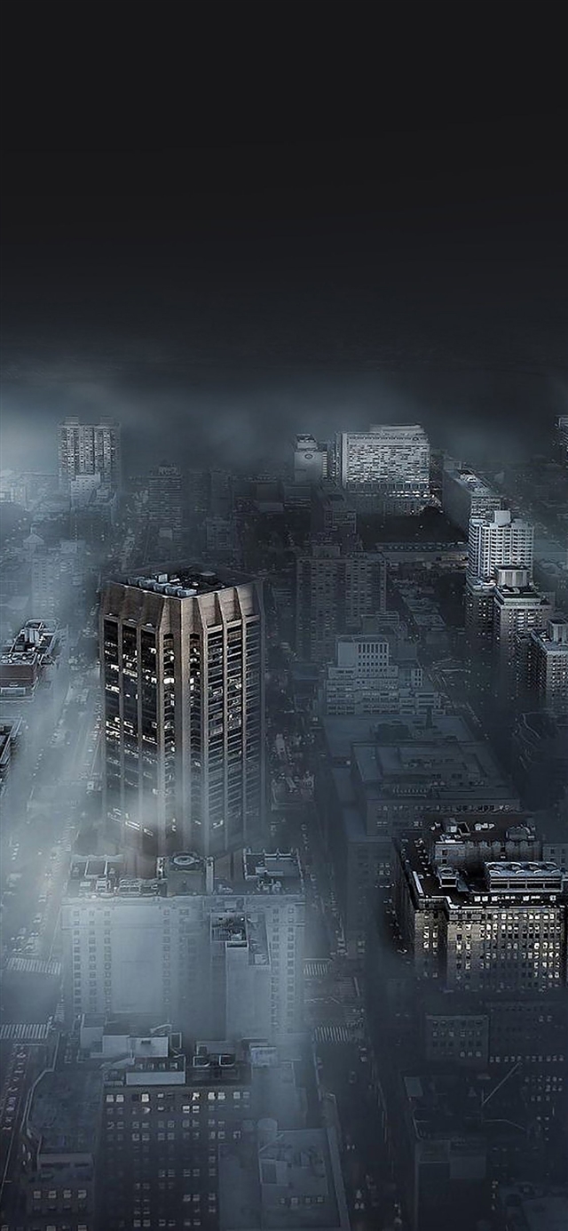 Dark city in fog iPhone 8 wallpaper 