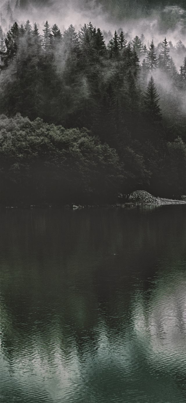 Lake Mountain Water Dark Nature iPhone X wallpaper 
