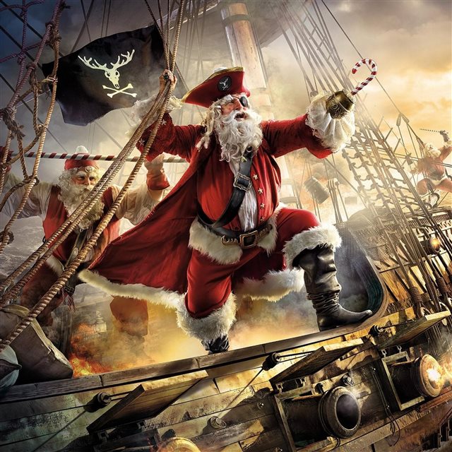 Santa claus pirate ship gifts iPad Pro wallpaper 