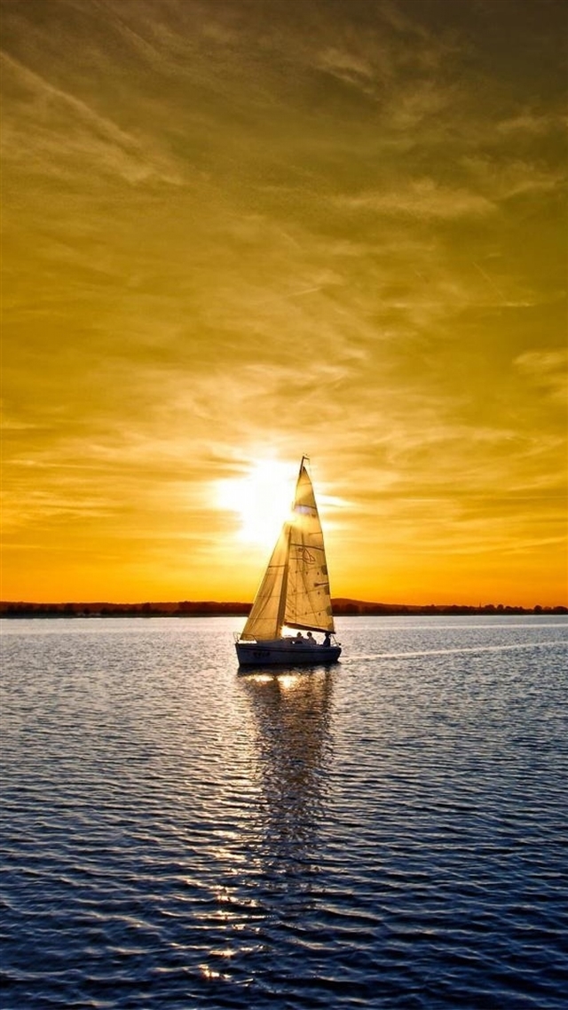 Boat sky sea sail sunset iPhone 8 wallpaper 
