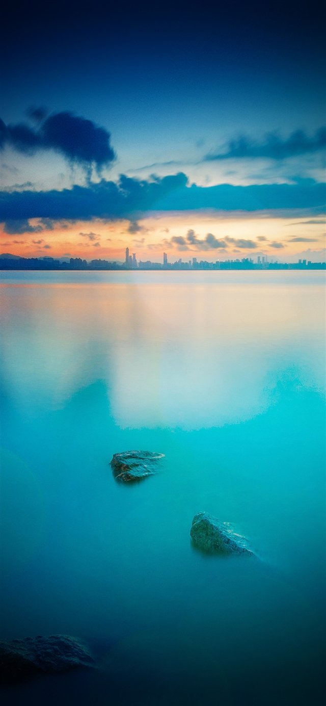 River lake blue sunset iPhone X wallpaper 
