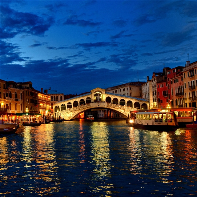 Venice canal gondola boat night lights iPad Pro wallpaper 