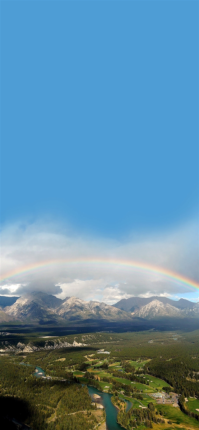 Rainbow town mountain iPhone X wallpaper 
