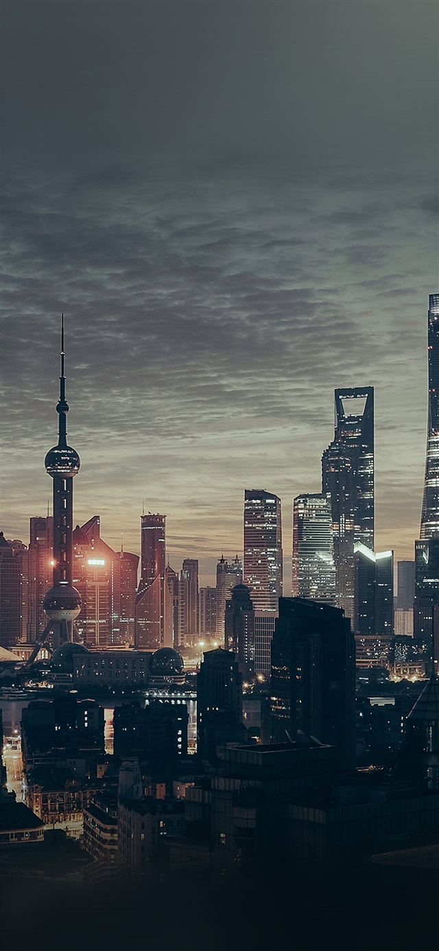City ShangHai night building skyline iPhone X wallpaper 