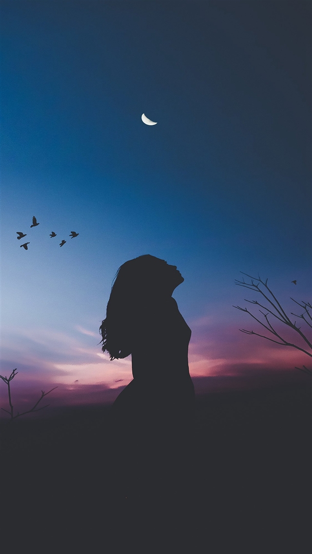 Night sky dark woman fly bird iPhone 8 wallpaper 