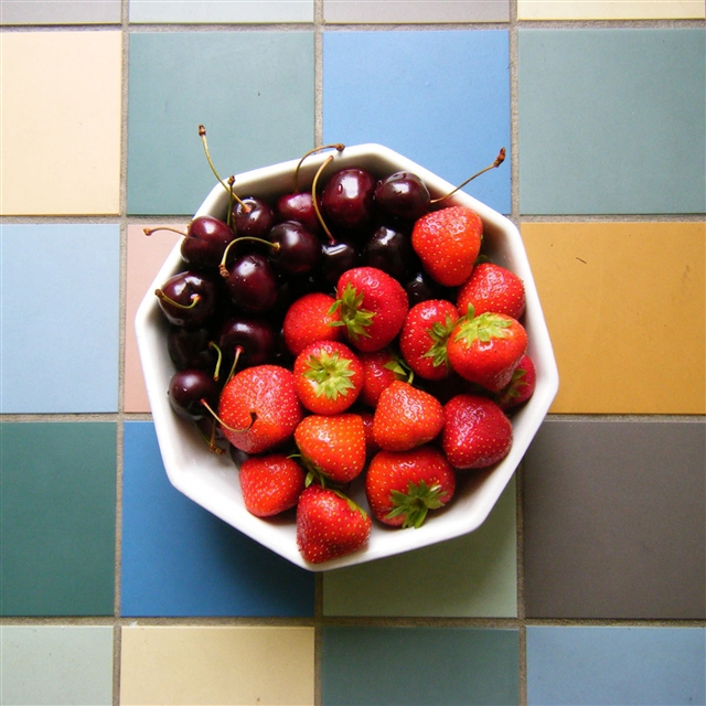 Cherries strawberries berries plate iPad Pro wallpaper 