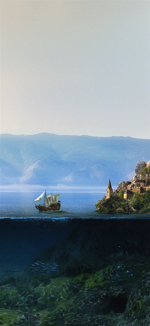 Ancient ocean water mountain sea iPhone X wallpaper 