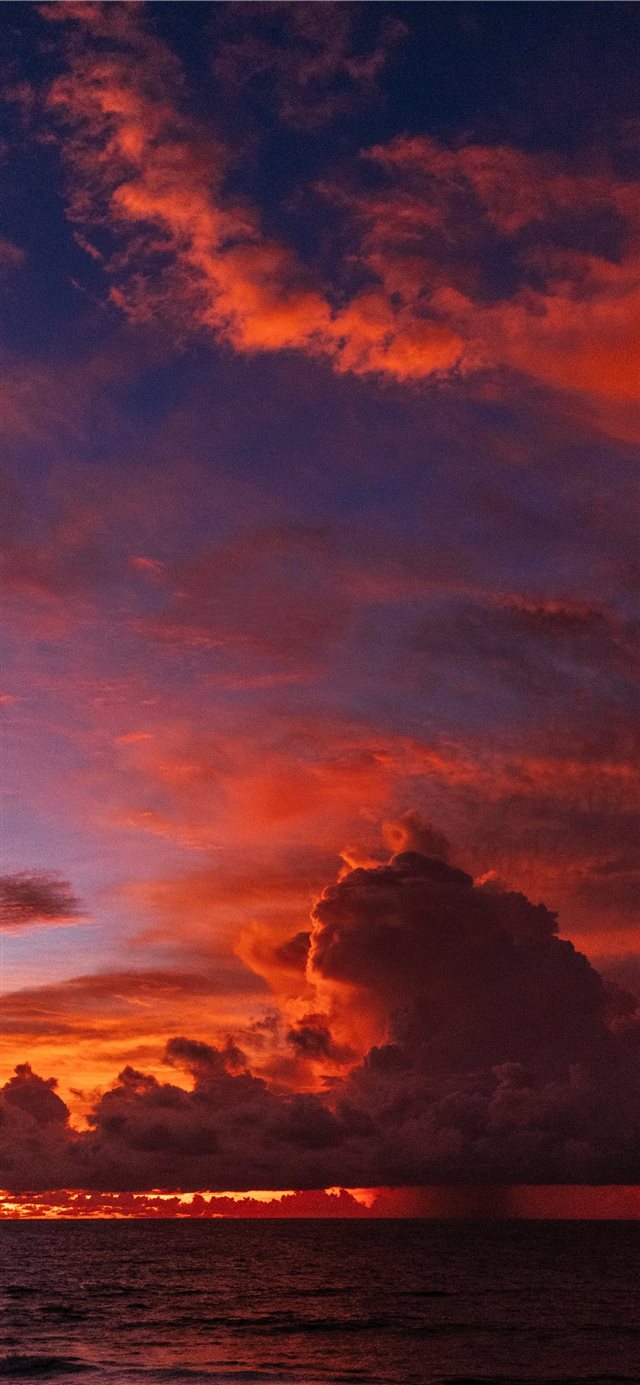 ocean under orange colored clouds iPhone X wallpaper 