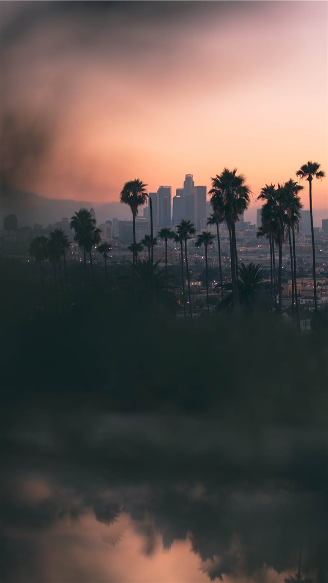 Hazy sunset in East Los Angeles  from Montecito He... iPhone 8 wallpaper 