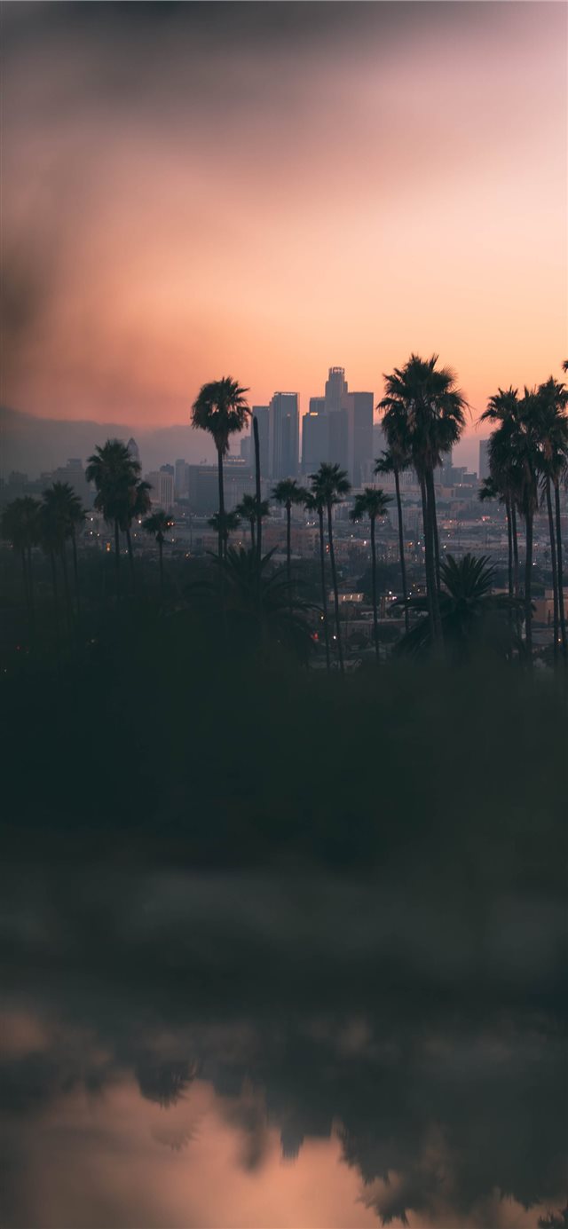 Hazy sunset in East Los Angeles  from Montecito He... iPhone X wallpaper 