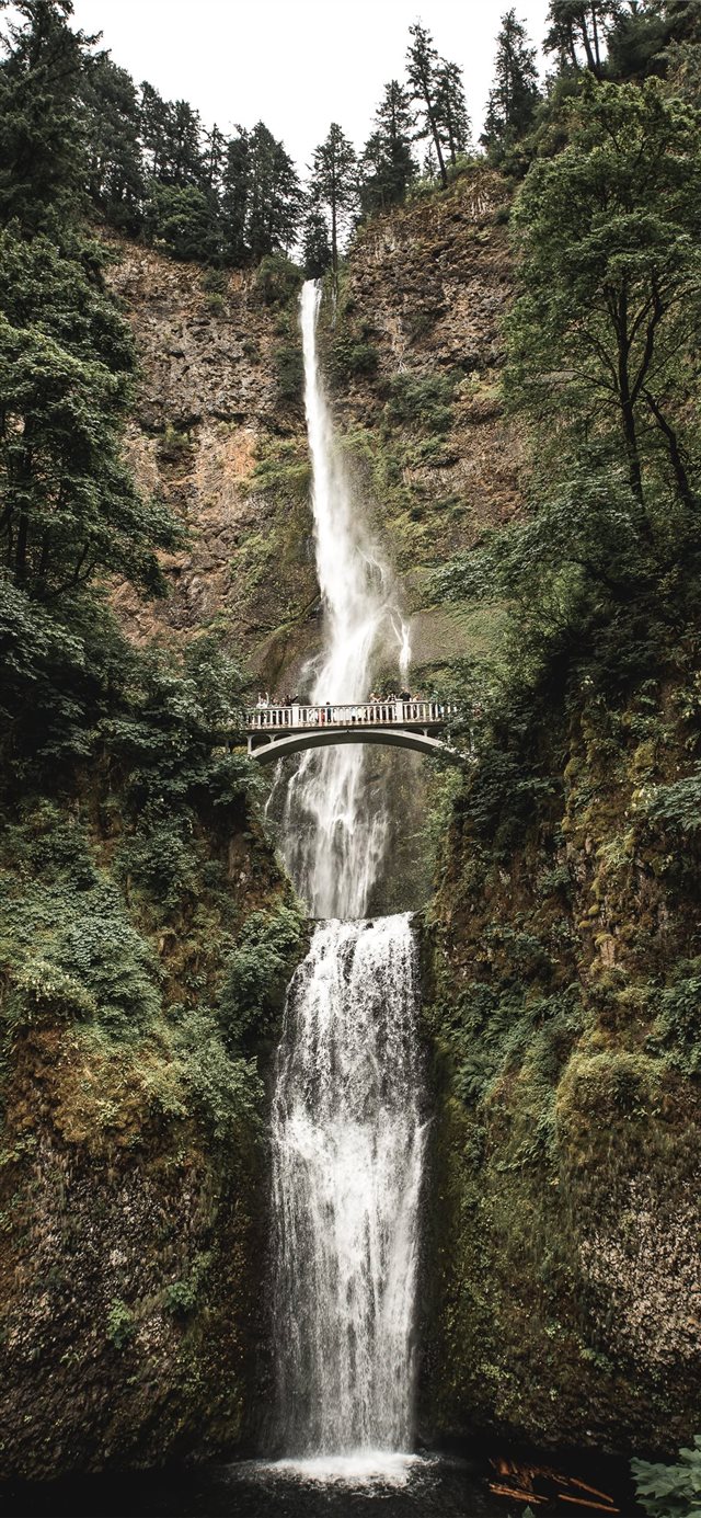 gray bridge in the middle of falls iPhone X wallpaper 