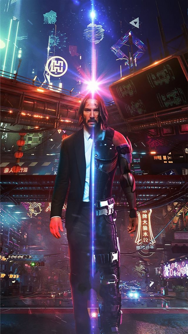 john wick as cyberpunk iPhone SE wallpaper 