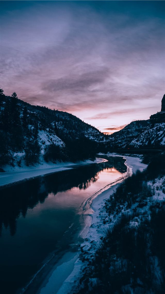 river and mountains during winter iPhone 8 wallpaper 