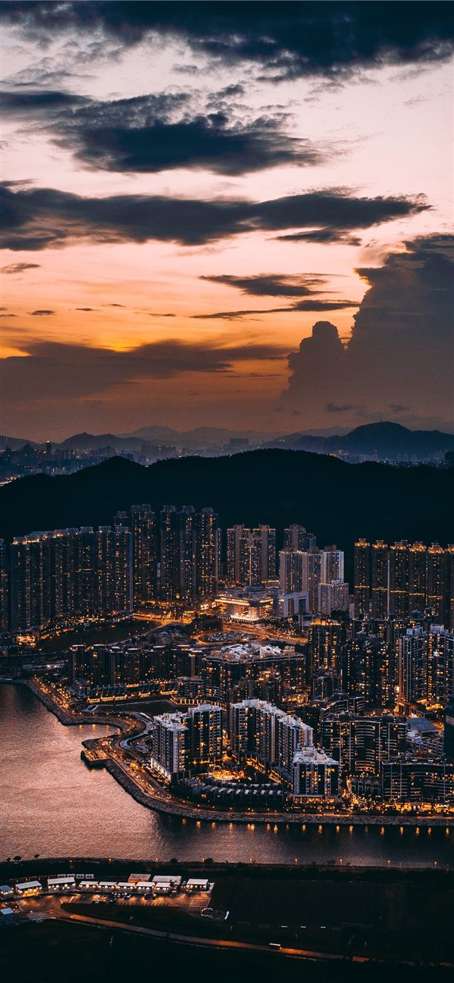 aerial photography of city at night iPhone X wallpaper 