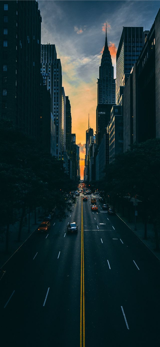 low light photography of vehicle crossing road bet... iPhone X wallpaper 