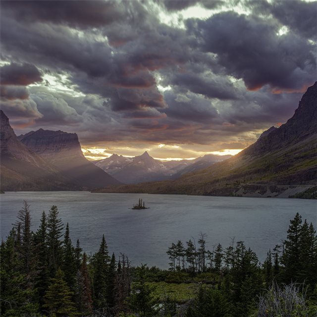 sunset at st mary lake glacier national park 5k iPad Pro wallpaper 