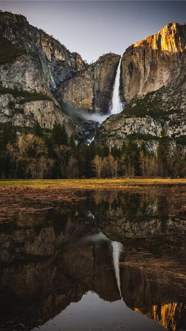 reflection of rock mountain and waterfalls on wate... iPhone 8 wallpaper 