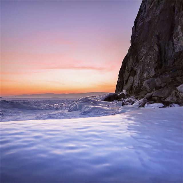 sea foam snow rocks water sky 4k iPad wallpaper 