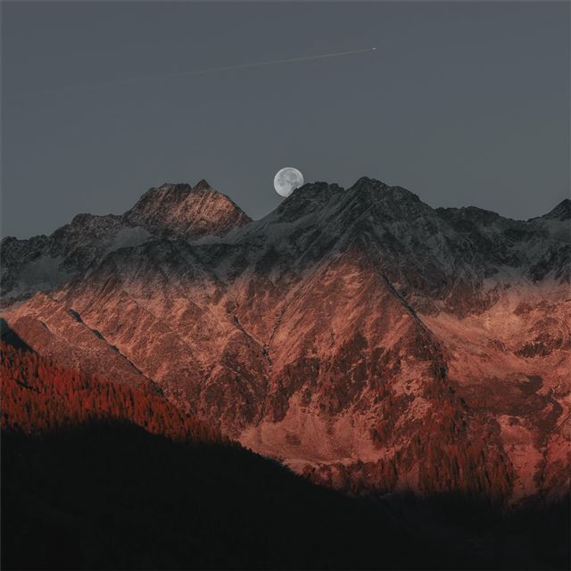 full moon behind mountain dark evening late sunset... iPad Pro wallpaper 