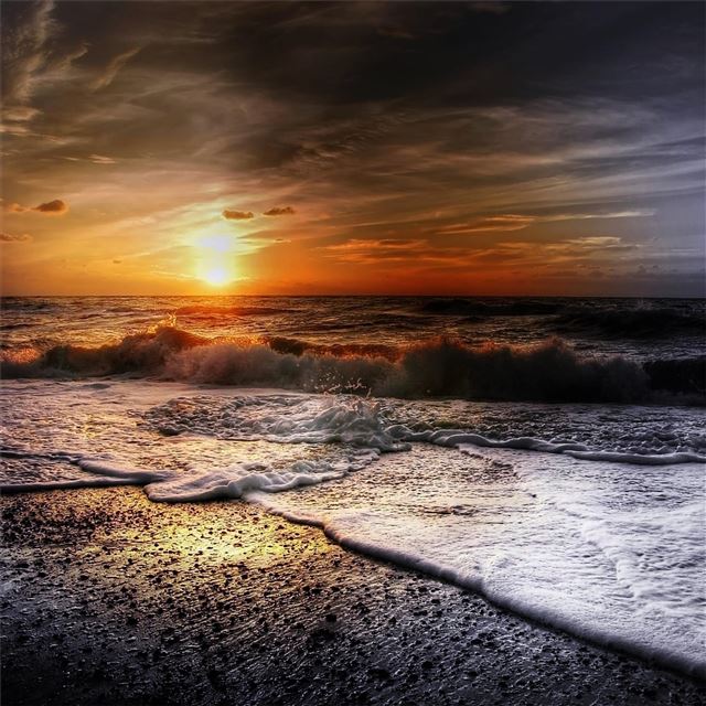 beach summer sunset waves iPad Air wallpaper 