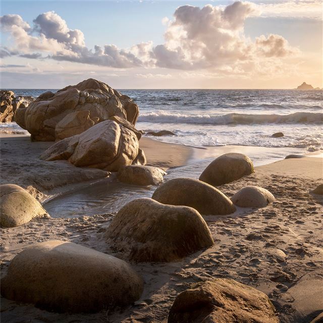 coast stones sand sunrise 4k iPad wallpaper 