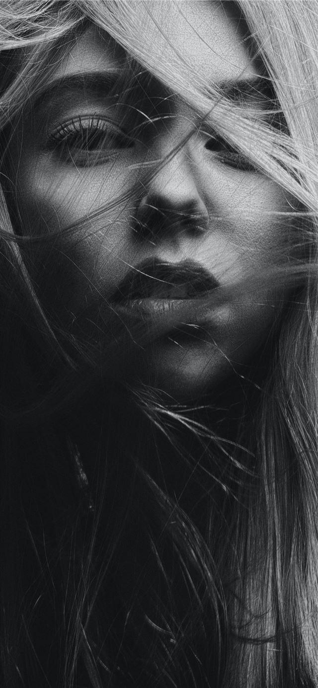 grayscale photography of woman's face iPhone 8 wallpaper 