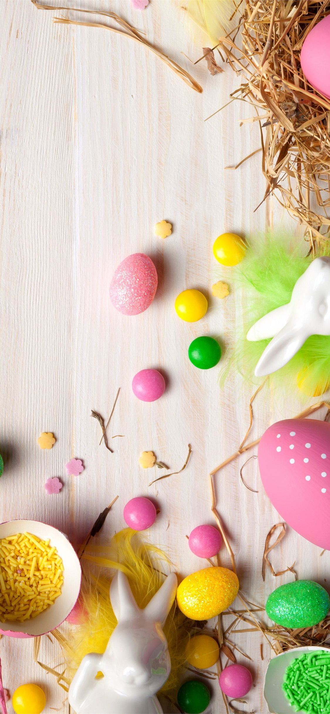 Basket full of Easter color eggs  Wonderful spring time