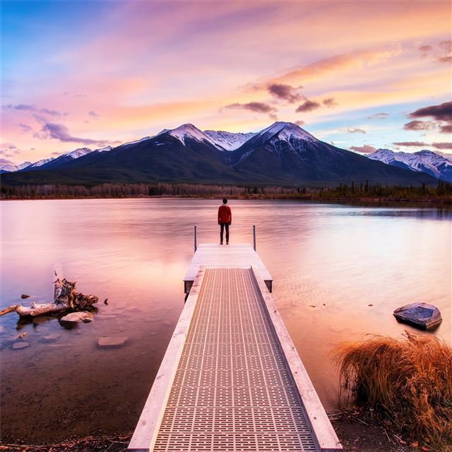 2048x2048 standing on dock sunset 4k - pier iPad Air Wallpaper