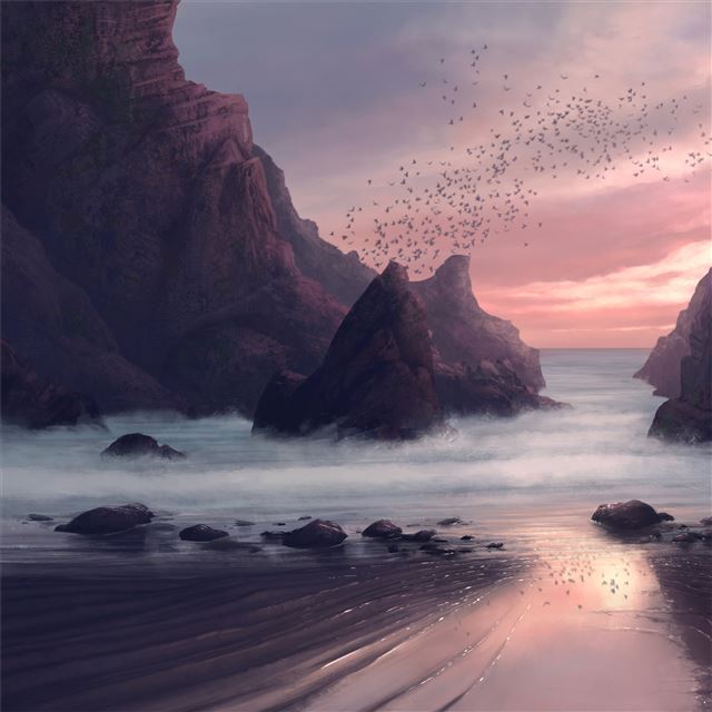 2048x2048 beach seaside digital painting 4k - digital art iPad Air Wallpaper