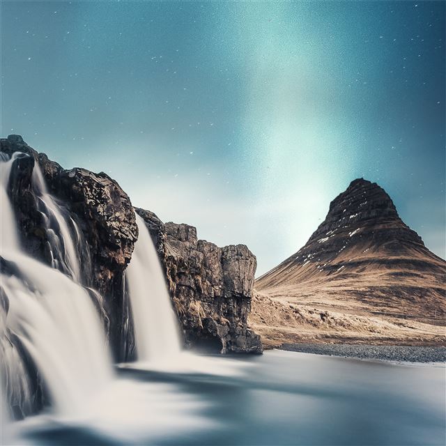 2048x2048 long exposure waterfall landscape stars 5k - landscape iPad Air Wallpaper