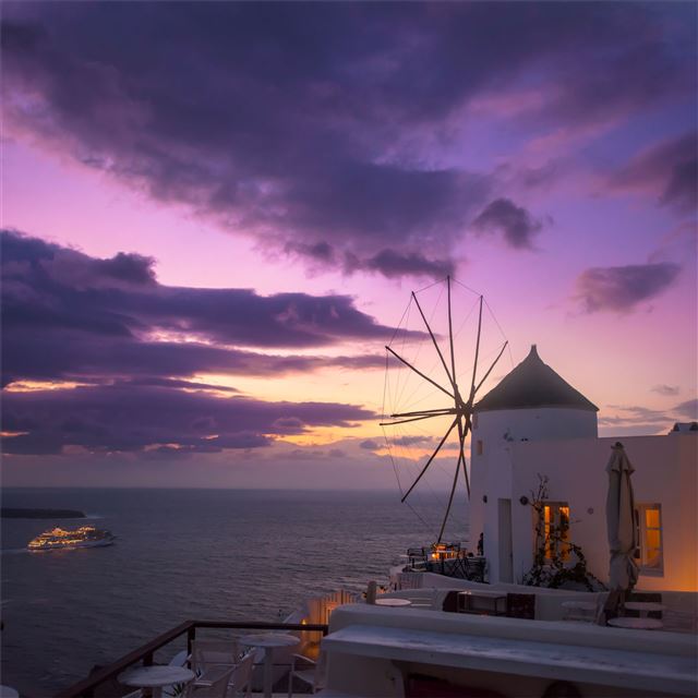 2048x2048 windmill building sunrise beach coast 8k - 8k iPad Air Wallpaper
